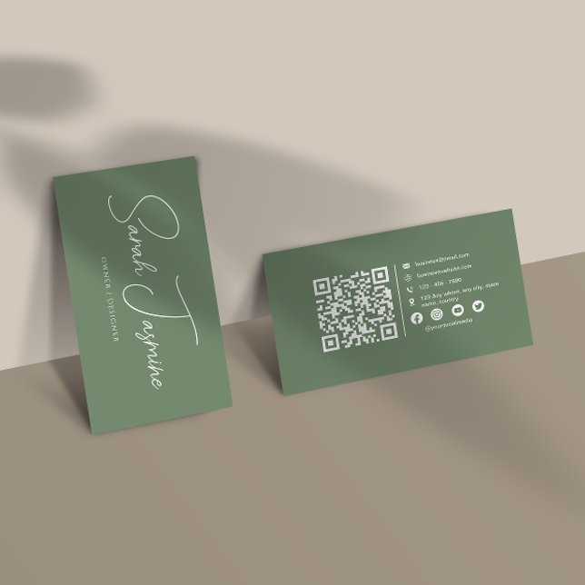 Skannerbar Qrcode-kod för Sage Grönt-minimalistisk Visitkort (Skapare uppladdad)