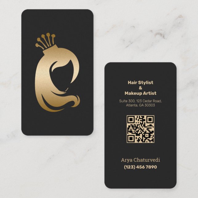 Skannningsbar Hair Stylist Makeup Artist Visitkort (Fram/baksida)