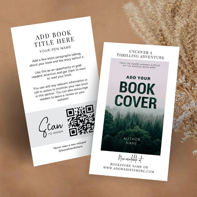Skannningsbar QR-kod för Marknadsföring i Bok vers Visitkort (Simple book launch promotional business cards with your custom book cover and QR code on the back)