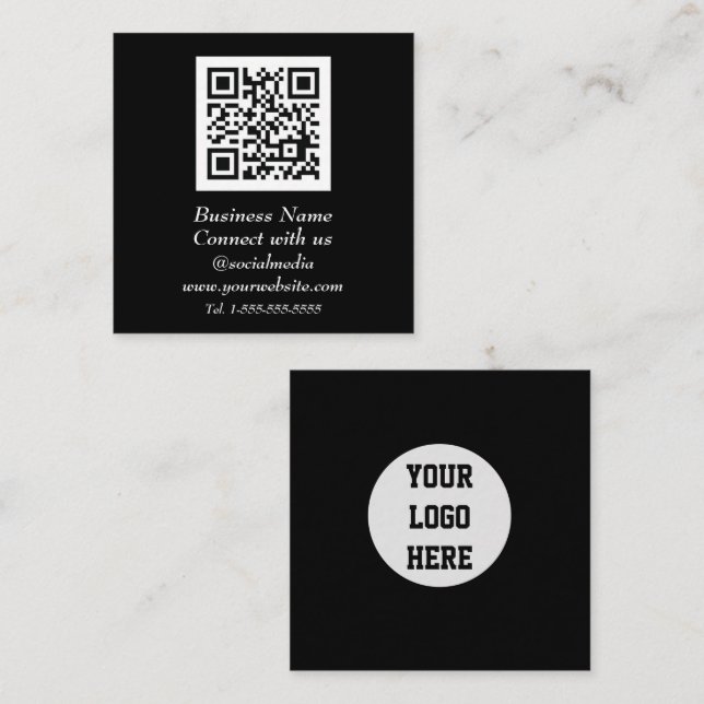 Skannningsbar svart Social-mediekod för QR-kod Fyrkantigt Visitkort (Fram/baksida)