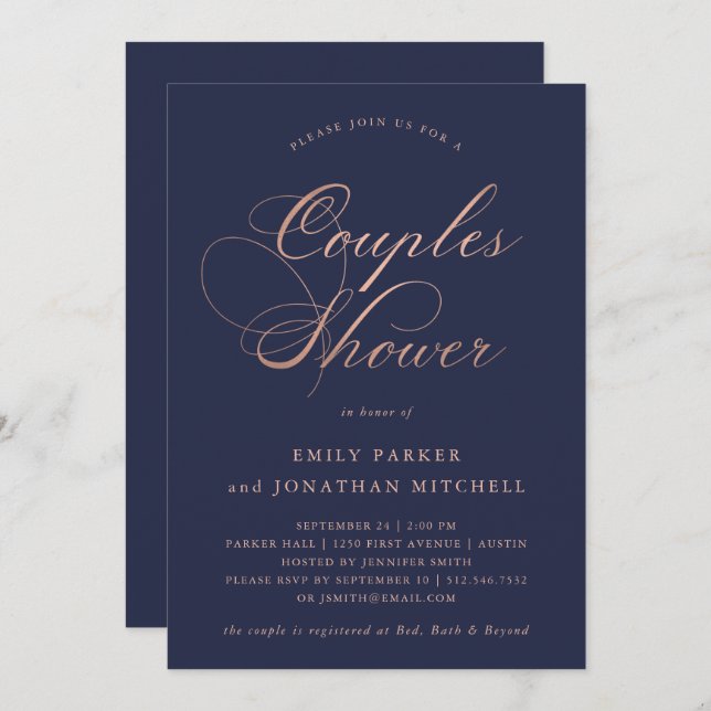 Skåp för raffinerad faux Ro-Guld-kalligrafi i Par Inbjudningar (Fram/baksida)