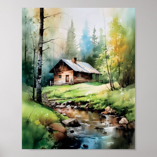 Skåp i Skogen Springtime Watercolor Poster (Framsidan)