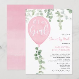 Skåp med e-post rosa-ballong för eucalyptus babydu inbjudningar