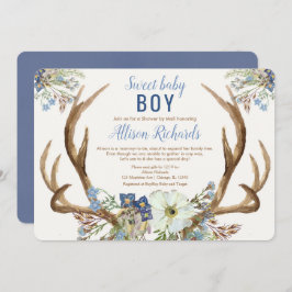 Skåp med post Rustic antlers blue blommigt boy bab Inbjudningar
