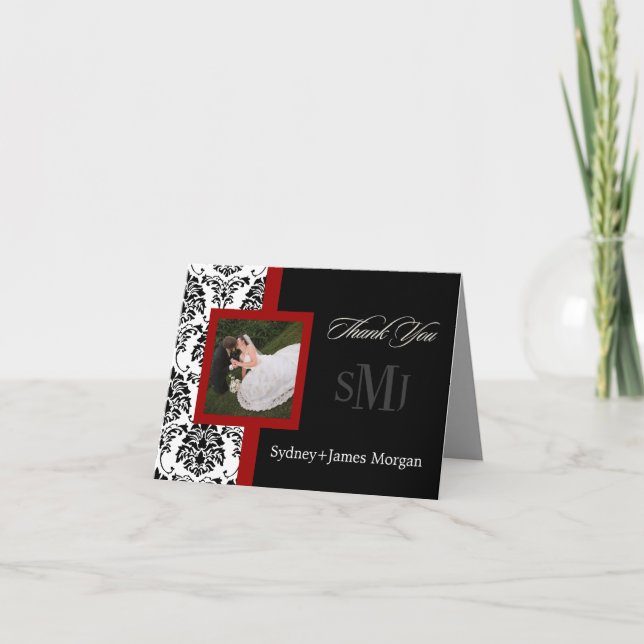 Skåp tack kort, bröllop foton+monogram (Framsida)