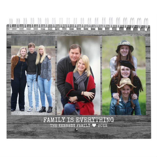 Skapa 2023 års familjefoto Rustic Wood Kalender (Omslag)