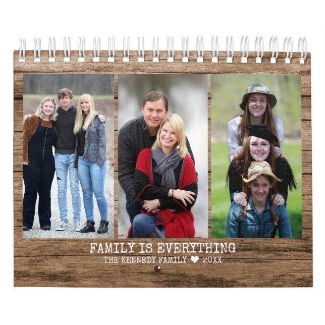 Skapa 2023 års familjefoto Rustic Wood Kalender (Omslag)