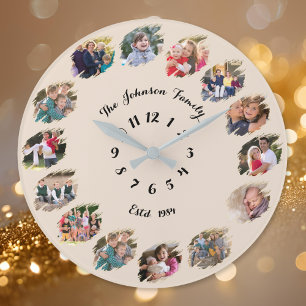 Skapa anpassad familjefotocollage Rustik jord Stor Klocka
