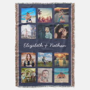 Skapa Anpassningsbar 12 Photo Collage Family Navy Filt