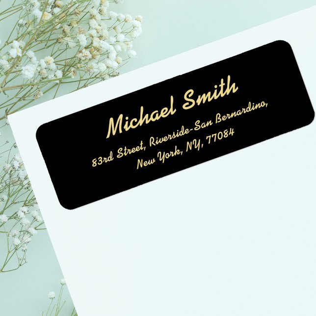 Skapa Anpassningsbar Black Golden Elegant Returadr Returadress Etikett (Create Custom Black Golden Elegant Return Address Label)