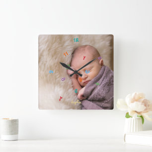Skapa Anpassningsbar Kids Namn Photo Roligt Jumase Fyrkantig Klocka