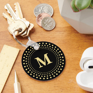 Skapa Anpassningsbar Modern Elegant Black Guld Mon Nyckelring