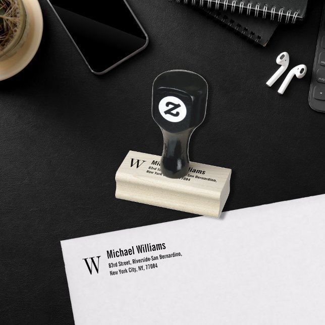 Skapa Anpassningsbar Monogram Modern Namn Returadr Stämpel (Create Custom Monogram Modern Name Return Address Rubber Stamp)
