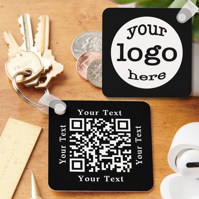 Skapa Anpassningsbar QR-kod Business Company Logot Nyckelring (Create Custom QR Code Business Company Logo Black Keychain)