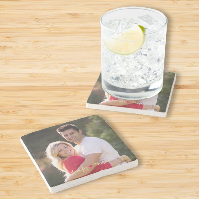 Skapa Anpassningsbar Underlägg par nylyft fotoston (Create Custom Couple Newlywed Photo Stone Coaster)