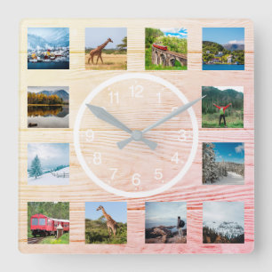 Skapa Anpassningsbarna Photo Collage Rustic Nature Fyrkantig Klocka
