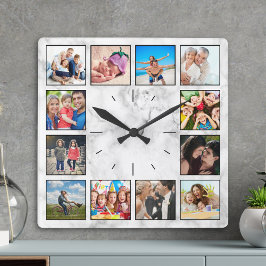 Skapa Anpassningsbarnas foto Collage Elegant Marbl Fyrkantig Klocka