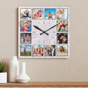 Skapa Anpassningsbarnas foto Collage Elegant Marbl Fyrkantig Klocka