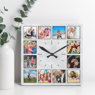 Skapa Anpassningsbarnas foto Collage Elegant Marbl Fyrkantig Klocka