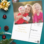 Skapa Anpassningsbarnas Personlig Fototextvykort Vykort<br><div class="desc">Skapa din egen anpassningsbar, personlig, vackra elegant faux guld-skript/typografi, fotovykort. Om du vill anpassa lägger du bara till foto/foto/foto/foto för barn i baby till framsidan och skriver in hälsning/anteckning/text för vykortets framsida och baksida. När du lägger till/utformar kan du se en förhandsvisning av hur du skapar, hela tiden. Gör ett...</div>