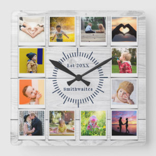 Skapa att du äger Photo Collage Rustic Farmhouse G Fyrkantig Klocka
