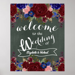 Skapa Bröllop Välkomstskylt Burgundy Blue-Blommigt Poster