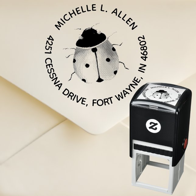 Skapa Cute Ladybug Round Returadress Frimärke Självfärgande Stämpel (Stamp it Cute, Send it Sweet! 🐞✉️)