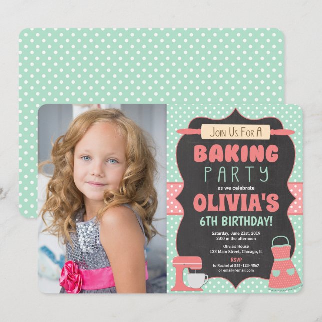 Skapa dekorationsfoto av födelsedagsfest kaka inbjudningar (Fram/baksida)