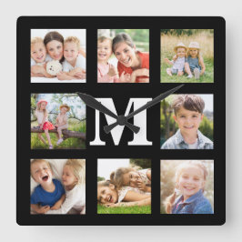 Skapa den egna familjen 8 Photo Collage Black Squa Fyrkantig Klocka