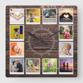 Skapa dig äga Photo Collage Rustic Wood Farmhouse Fyrkantig Klocka