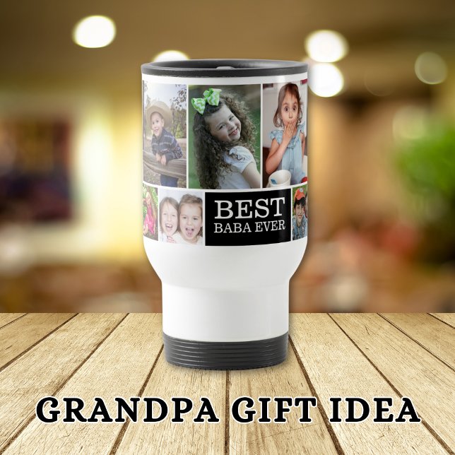 Skapa din egen 10 Photo Collage Best Baba nånsin Resemugg (Create Your Own 10 Photo Collage Best Baba Ever Travel Mug- Gift idea for grandpa)