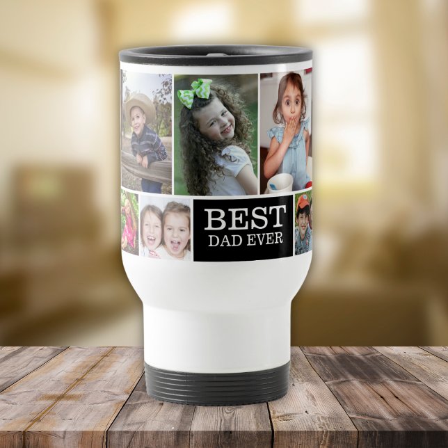Skapa din egen 10 Photo Collage Best Pappa någonsi Resemugg (Create Your Own 10 Photo Collage Best Dad Ever Travel Mug)