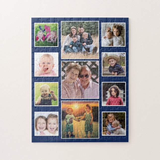 Skapa din egen 11-familjs fotokollage Blue Pussel (Vertikal)