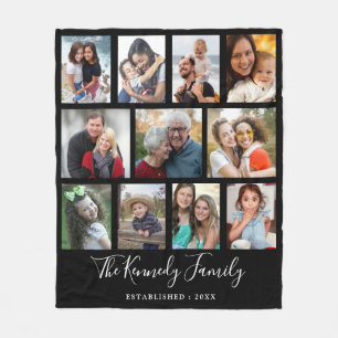 Skapa din egen 11 Photo Collage Family Namn Black Fleecefilt