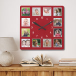 Skapa din egen 12-familjens barn Photo Collage Red Fyrkantig Klocka<br><div class="desc">Skapa din egen fotokollage-väggklocka med 12 av ditt favoritbilder. Fotoklockan ram hjälper dig att uppskatta dina speciella stunder och ger också en tankfull gåva till föräldrar,  mor- och farföräldrar och vänner. Den personlig familjeklockan gör den till en perfekt för tillfällen.</div>