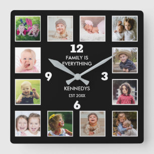 Skapa din egen 12-familjs fotosamling i Ram Fyrkantig Klocka