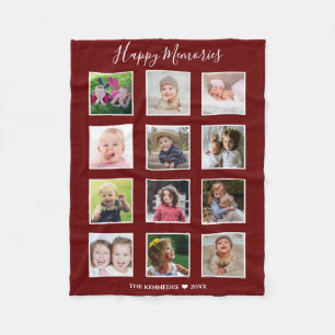 Skapa din egen 12-familjsfoto-kollage Maroon Fleecefilt