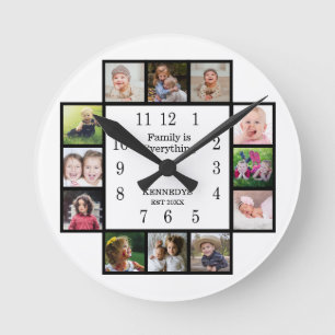Skapa din egen 12 Photo Collage-familj i Ram Rund Klocka