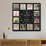 Skapa din egen 12 Photo Collage Ram Black Fyrkantig Klocka<br><div class="desc">Skapa din egen fotokollage-väggklocka med 12 av ditt favoritbilder. Fotoklockan ram hjälper dig att uppskatta dina speciella stunder och ger också en tankfull gåva till föräldrar, mor- och farföräldrar och vänner. Personligens familjeklocka gör den till en perfekt för tillfällen. Anpassa till namn och fastställa datum. Citatet "Familj är allt" ger...</div>