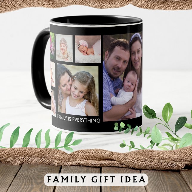 Skapa din egen 13-familjs fotokollage Black Mugg (Create Your Own 13 Family Photo Collage Black Mug)