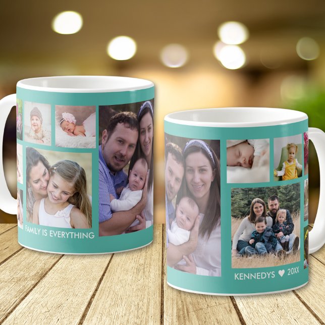 Skapa din egen 13-familjs fotokollage Teal Kaffemugg (Skapare uppladdad)