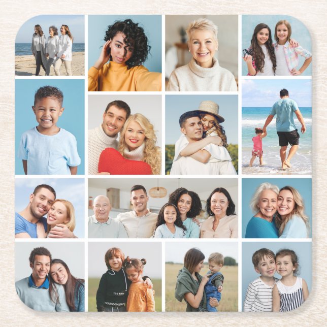 Skapa din egen 15 fotokollage underlägg papper kvadrat (Framsidan)