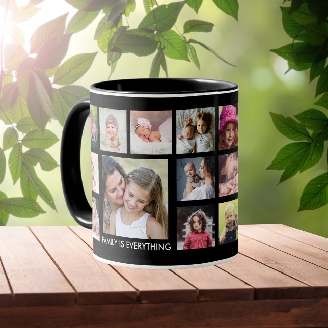 Skapa Din Egen 18 Familj Foto Kollage Svart Mugg (Create Your Own 18 photo Collage Mug)