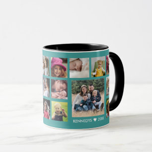 Skapa din egen 18-familjs foto Collage Mint Blue Mugg
