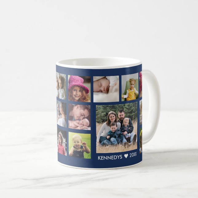 Skapa din egen 18-familjs fotokollage Blue Kaffemugg (Framsida höger)