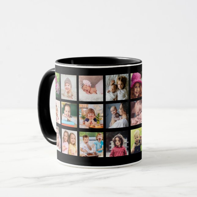 Skapa din egen 22 Photo Collage Family Namn Black Mugg (Framsida vänster)
