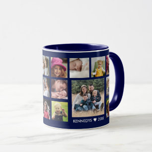 Skapa din egen 22 Photo Collage Family Namn Blue Mugg