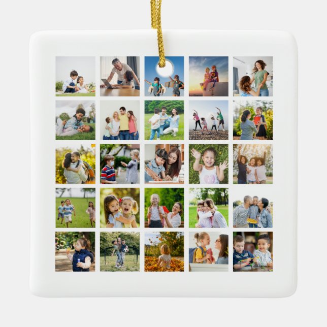 Skapa din egen 25 fotokollage redigerbar julgransprydnad keramik (Framsida)