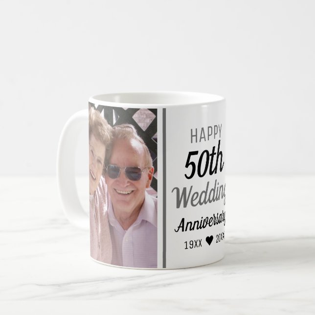 Skapa din egen 2-foto-50-årsdag i Bröllop Kaffemugg (Framsida vänster)