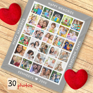 Skapa din egen 30 Photo Collage Family Namn Grått Fleecefilt